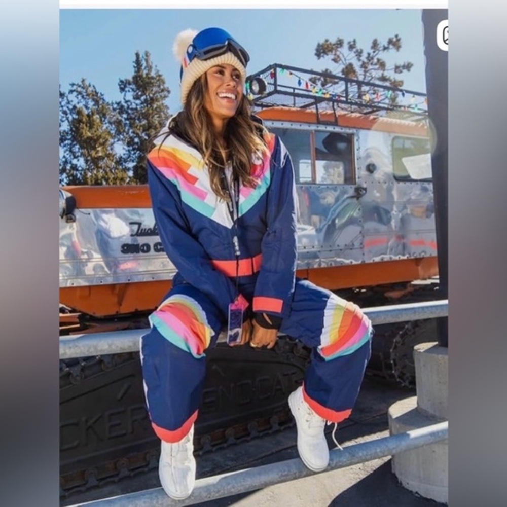 Tipsy Elves Hidden Hood Santa Fe Shredder Retro Chevron Ski Jumpsuit NWT Sz M